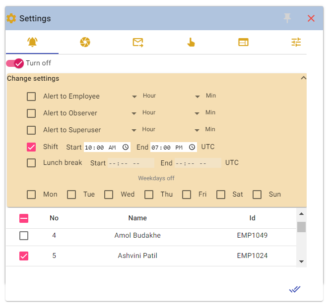 Shift Timing Settings 1